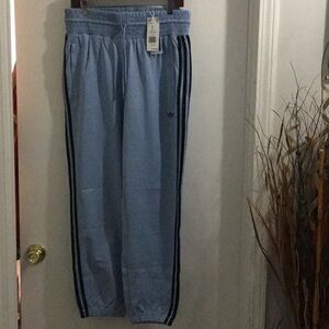 Adidas Light Blue Track Pants with Black Stripes